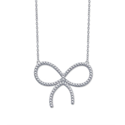 [Glow Muse ]CLAW SET RHODIUM PLATED BOW NECKLACE