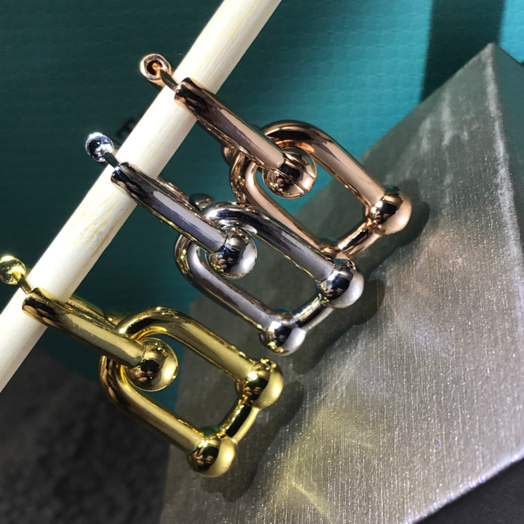 [Glow Muse ]HARDWARE DROP EARRINGS DOUBLE LINK