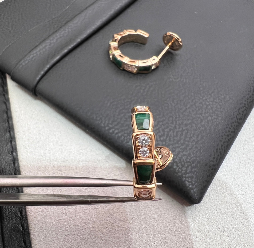 [⭐Glow Muse ]SERPENTI MALACHITE PINK GOLD EARRINGS