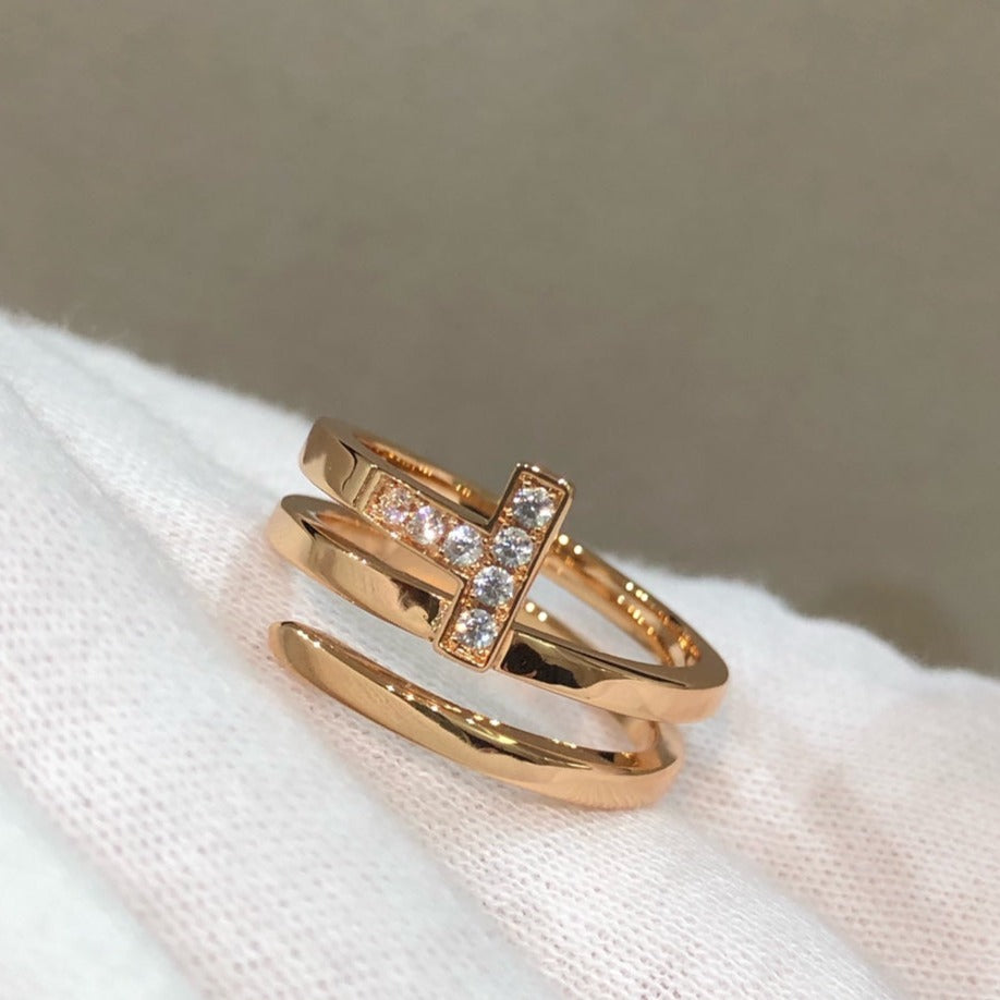 [Glow Muse ]T WIRE DOUBLE ROWS RING PINK GOLD