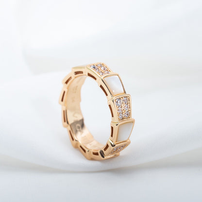 [⭐Glow Muse ]SERPENTI RING PINK GOLD MOP DIAMOND PAVED 4MM
