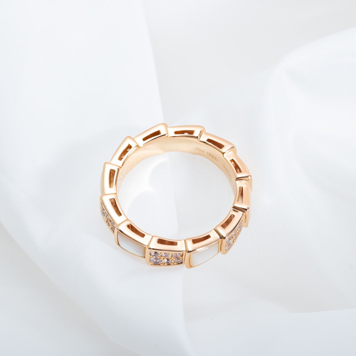 [⭐Glow Muse ]SERPENTI RING PINK GOLD MOP DIAMOND PAVED 4MM