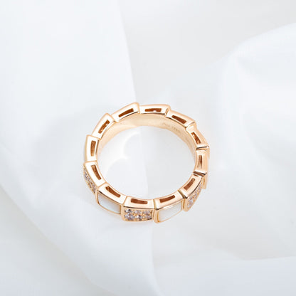 [⭐Glow Muse ]SERPENTI RING PINK GOLD MOP DIAMOND PAVED 4MM