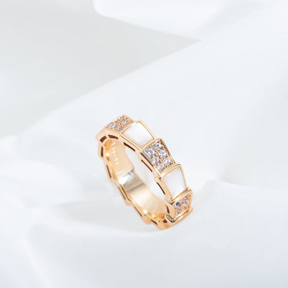 [⭐Glow Muse ]SERPENTI RING PINK GOLD MOP DIAMOND PAVED 4MM
