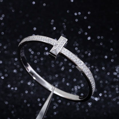 [Glow Muse ]WIDE DIAMONDS HINGED BANGLE SILVER