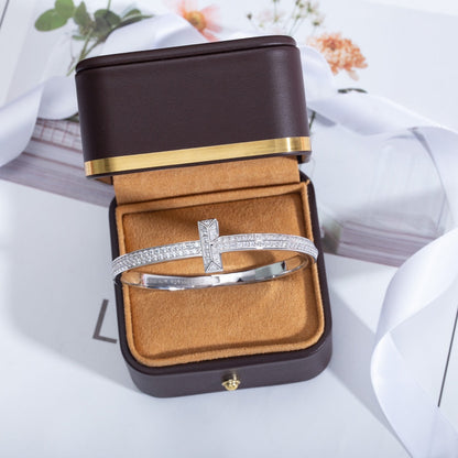 [Glow Muse ]WIDE DIAMONDS HINGED BANGLE SILVER