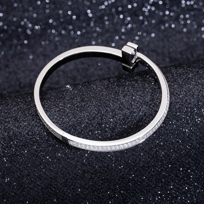 [Glow Muse ]WIDE DIAMONDS HINGED BANGLE SILVER