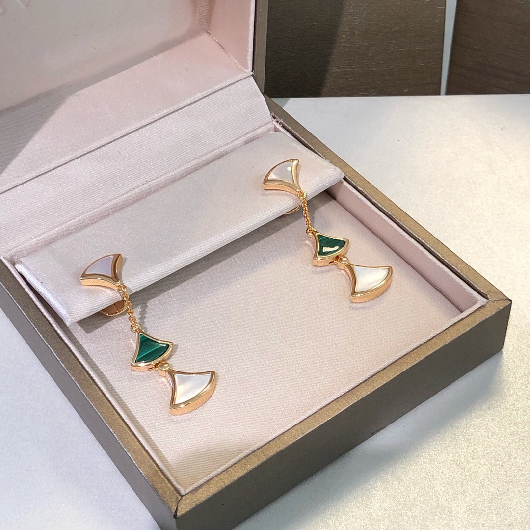 [⭐Glow Muse ]DREAM EARRINGS 3 MOTIFS MALACHITE MOP PINK GOLD