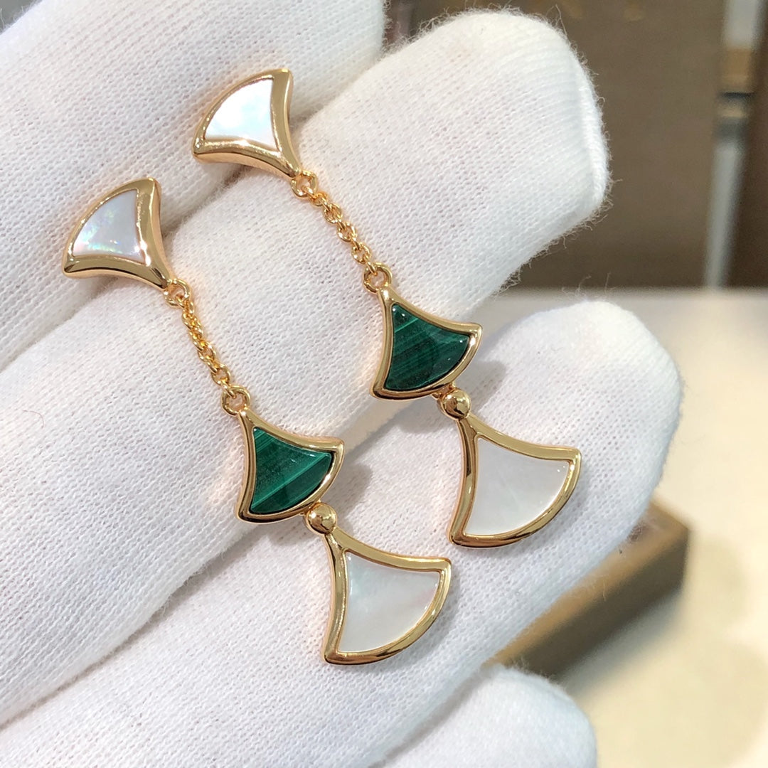 [⭐Glow Muse ]DREAM EARRINGS 3 MOTIFS MALACHITE MOP PINK GOLD