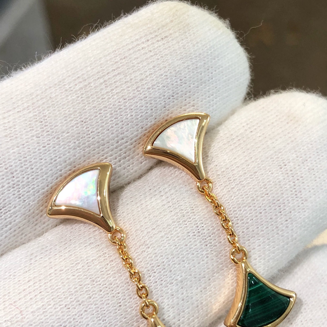 [⭐Glow Muse ]DREAM EARRINGS 3 MOTIFS MALACHITE MOP PINK GOLD