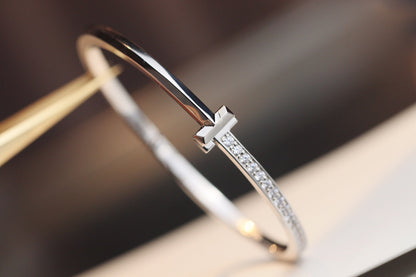 [Glow Muse ]NARROW T1 HINGED BANGLE DIAMOND SILVER