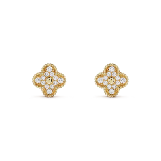 [Glow Muse]CLOVER MEDIUM 1 MOTIFS FUll DIAMOND EARRINGS