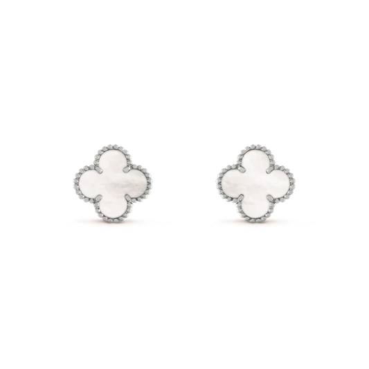 [Glow Muse]CLOVER MEDIUM 1 MOTIFS  WHITE MOP EARRINGS SILVER