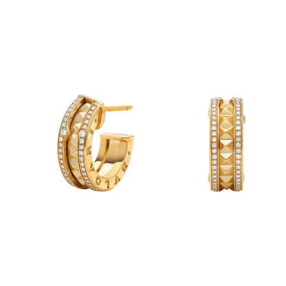 [⭐Glow Muse ]ZERO 1 ROCK GOLD EARRINGS WITH STUDDED SPIRAL AND PAVED DIAMONDS