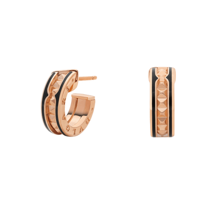 [⭐Glow Muse ]ZERO 1 ROCK PINK GOLD EARRINGS WITH STUDDED SPIRAL AND BLACK CERAMIC