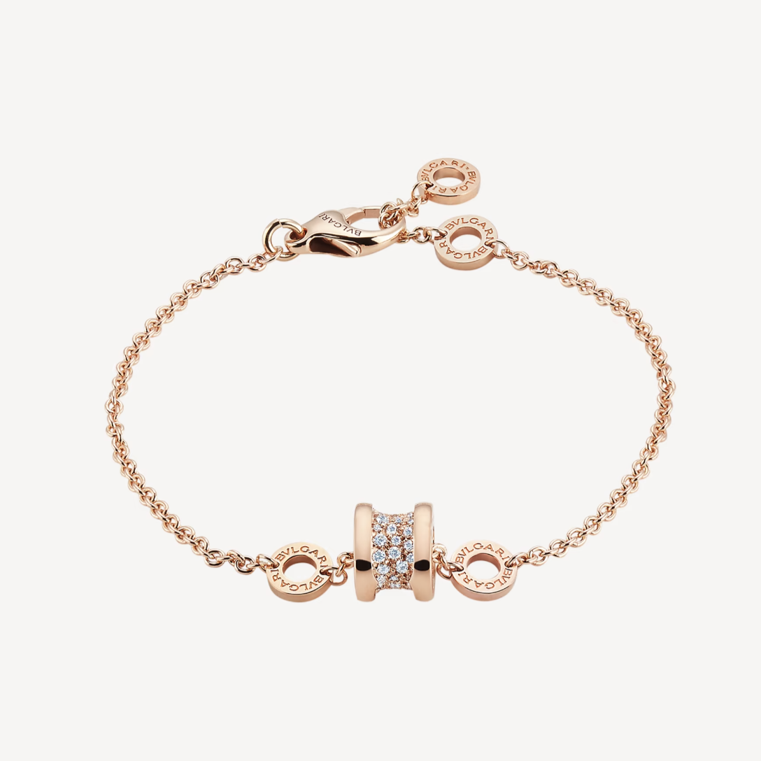 [⭐Glow Muse ]ZERO 1 SOFT PINK GOLD WITH PAVED DIAMONDS ON THE SPIRAL BRACELET