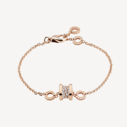 [⭐Glow Muse ]ZERO 1 SOFT PINK GOLD WITH PAVED DIAMONDS ON THE SPIRAL BRACELET