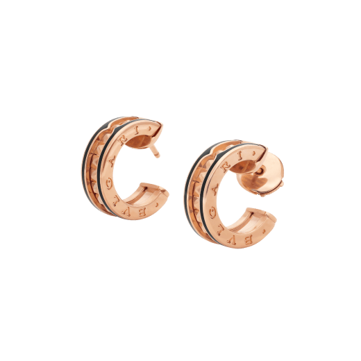 [⭐Glow Muse ]ZERO 1 ROCK PINK GOLD EARRINGS WITH STUDDED SPIRAL AND BLACK CERAMIC