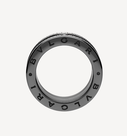 [⭐Glow Muse ]ZERO 1 ROCK FOUR-BAND BLACK CERAMIC WITH STUDDED SPIRAL AND PAVED DIAMONDS RING