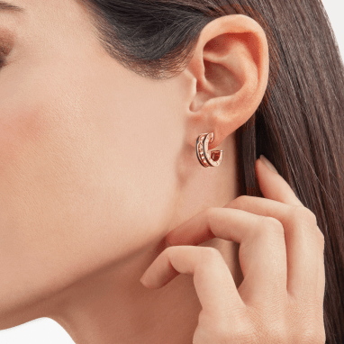 [⭐Glow Muse ]ZERO 1 ROCK PINK GOLD EARRINGS WITH STUDDED SPIRAL AND BLACK CERAMIC