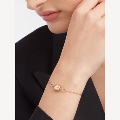 [⭐Glow Muse ]ZERO 1 SOFT PINK GOLD WITH PAVED DIAMONDS ON THE SPIRAL BRACELET