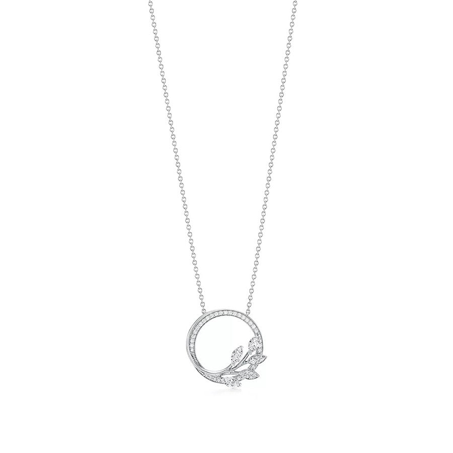 [Glow Muse ]DIAMOND VINE CIRCLE PENDANT PLATINUM NECKLACE