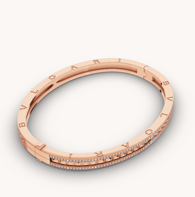 [⭐Glow Muse ]ZERO 1 SPIRAL AND PAVED DIAMOND PINK GOLD BRACELET
