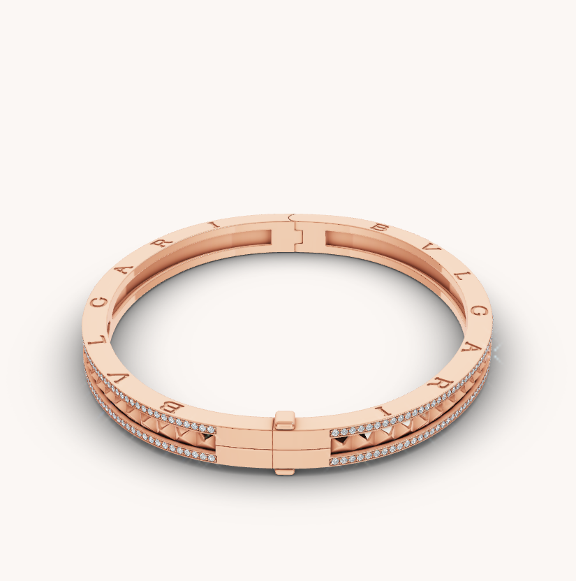 [⭐Glow Muse ]ZERO 1 SPIRAL AND PAVED DIAMOND PINK GOLD BRACELET