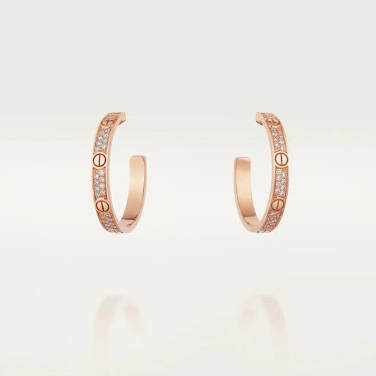 [Glow Muse]LOVE DIAMOND PINK GOLD HOOP EARRINGS