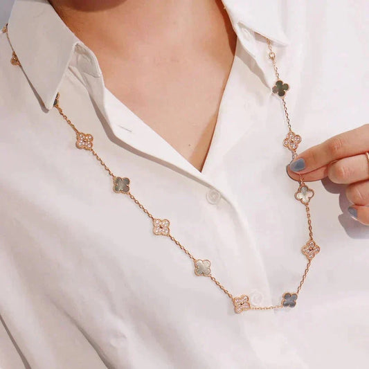 [Glow Muse]CLOVER 20 MOTIFS DARK MOP DIAMOND  NECKLACE