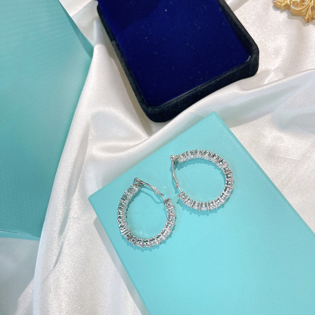 [Glow Muse ]SILVER DIAMOND HOOP EARRINGS