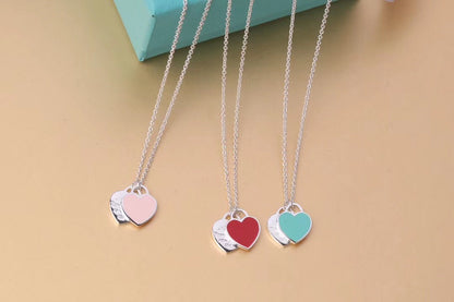 [Glow Muse ]DOUBLE HEART TAG PENDANT SILVER MINI NECKLACE