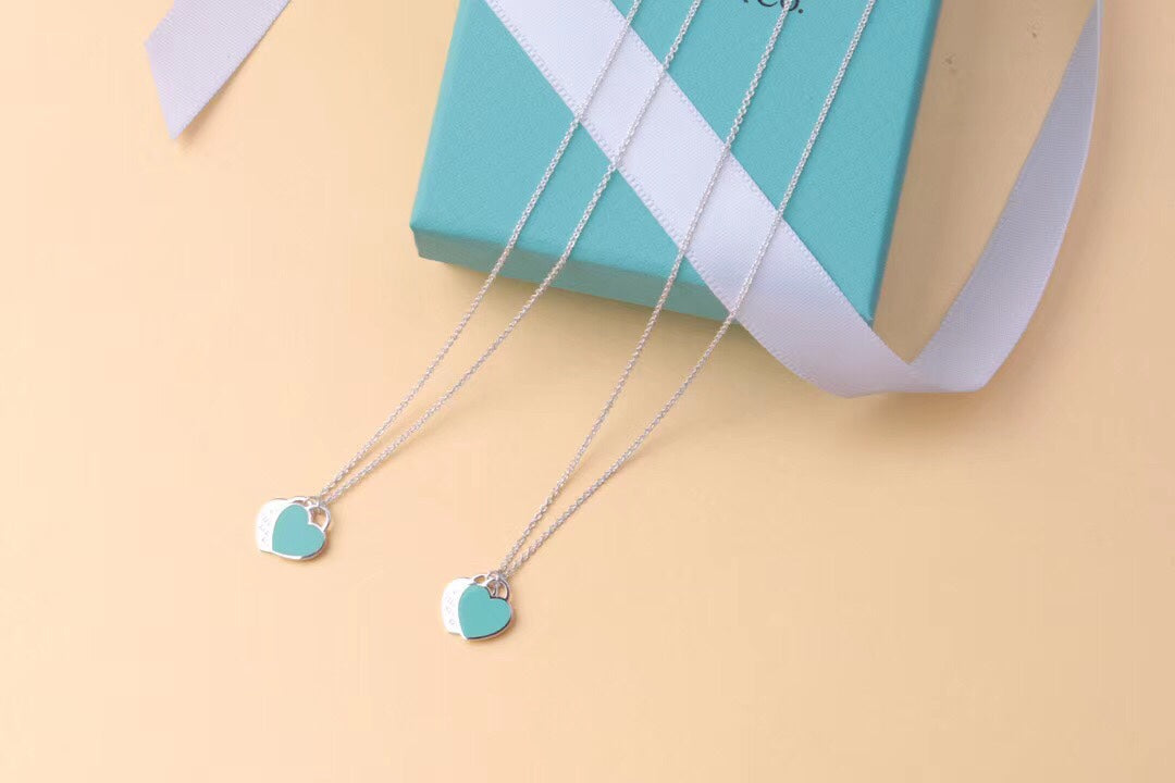 [Glow Muse ]DOUBLE HEART TAG PENDANT SILVER MINI NECKLACE