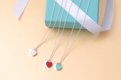 [Glow Muse ]DOUBLE HEART TAG PENDANT SILVER MINI NECKLACE