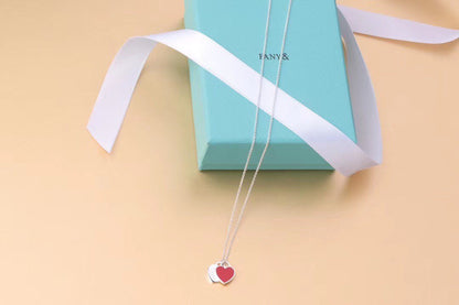[Glow Muse ]DOUBLE HEART TAG PENDANT SILVER MINI NECKLACE
