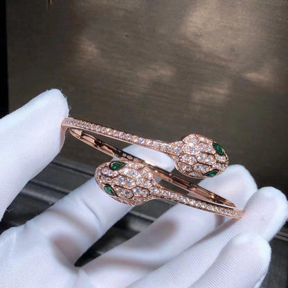 [⭐Glow Muse ]SERPENTI BRACELET PINK GOLD MALACHITE DIAMOND DOUBLE SNAKE