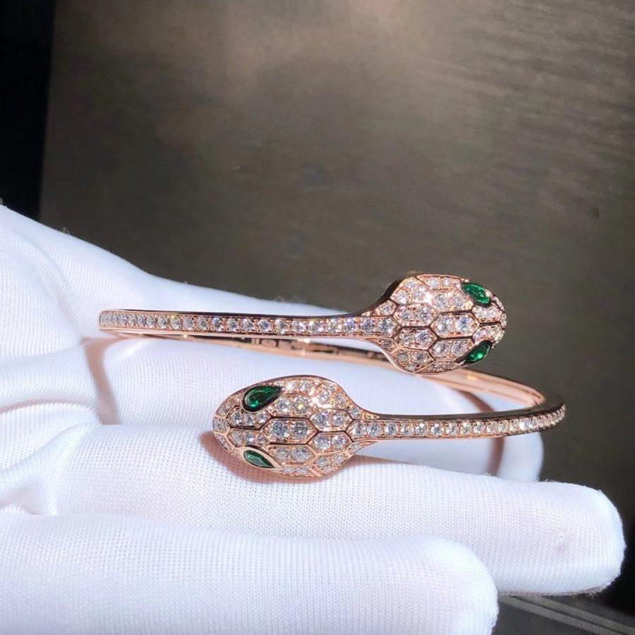 [⭐Glow Muse ]SERPENTI BRACELET PINK GOLD MALACHITE DIAMOND DOUBLE SNAKE