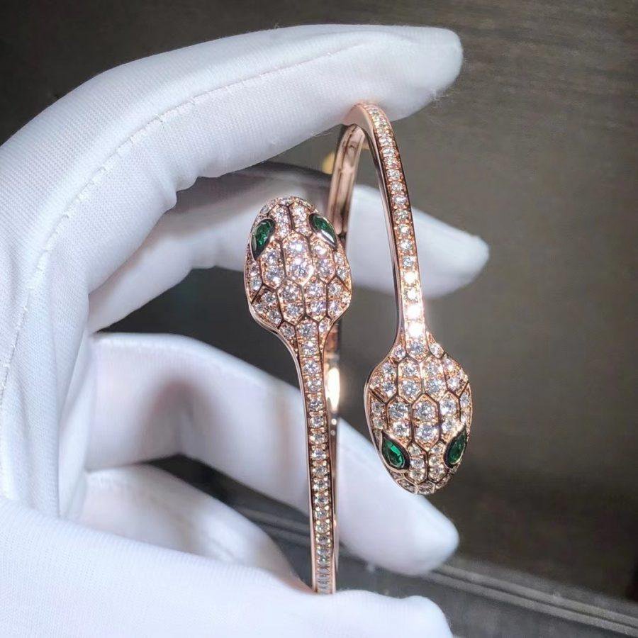 [⭐Glow Muse ]SERPENTI BRACELET PINK GOLD MALACHITE DIAMOND DOUBLE SNAKE
