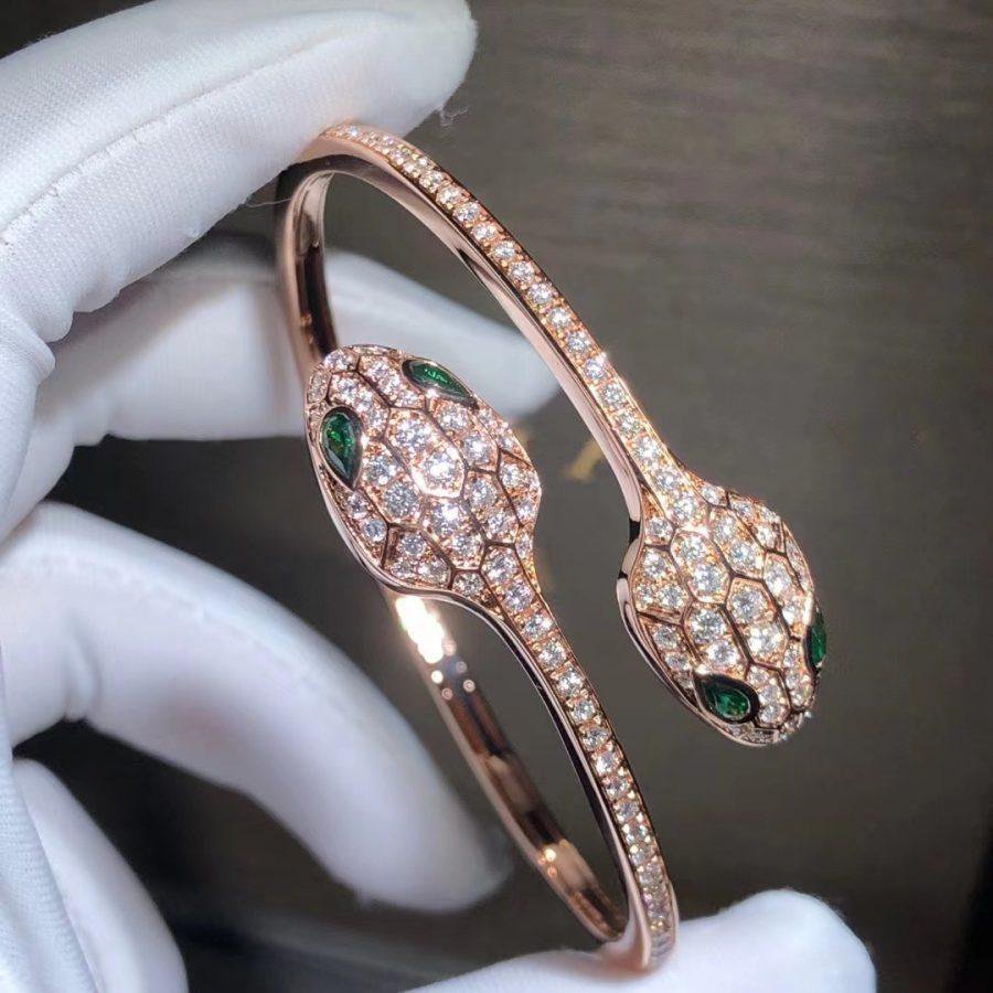 [⭐Glow Muse ]SERPENTI BRACELET PINK GOLD MALACHITE DIAMOND DOUBLE SNAKE