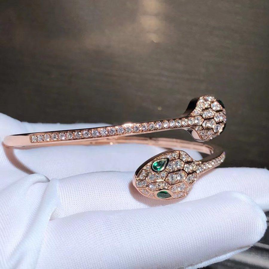 [⭐Glow Muse ]SERPENTI BRACELET PINK GOLD MALACHITE DIAMOND DOUBLE SNAKE