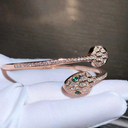 [⭐Glow Muse ]SERPENTI BRACELET PINK GOLD MALACHITE DIAMOND DOUBLE SNAKE
