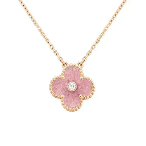 [Glow Muse]CLOVER 15MM DIAMOND RHODONITE NECKLACE