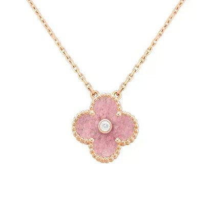[Glow Muse]CLOVER 15MM DIAMOND RHODONITE NECKLACE
