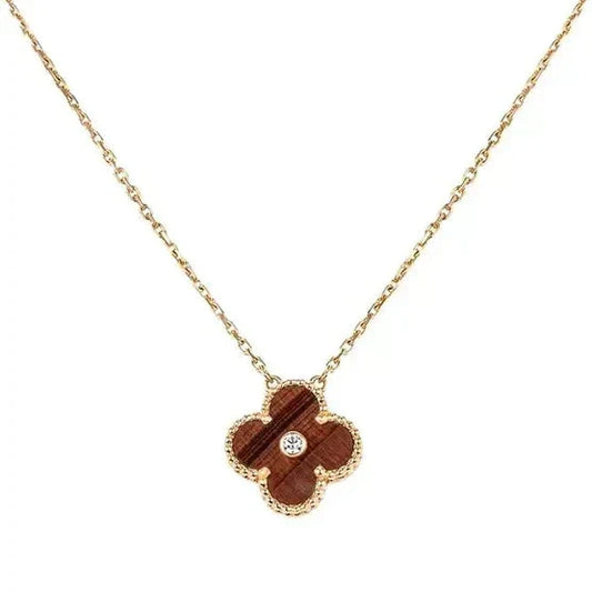 [Glow Muse]CLOVER 15MM DIAMOND AND YELLOW TIGER'S EYE AGATE necklace