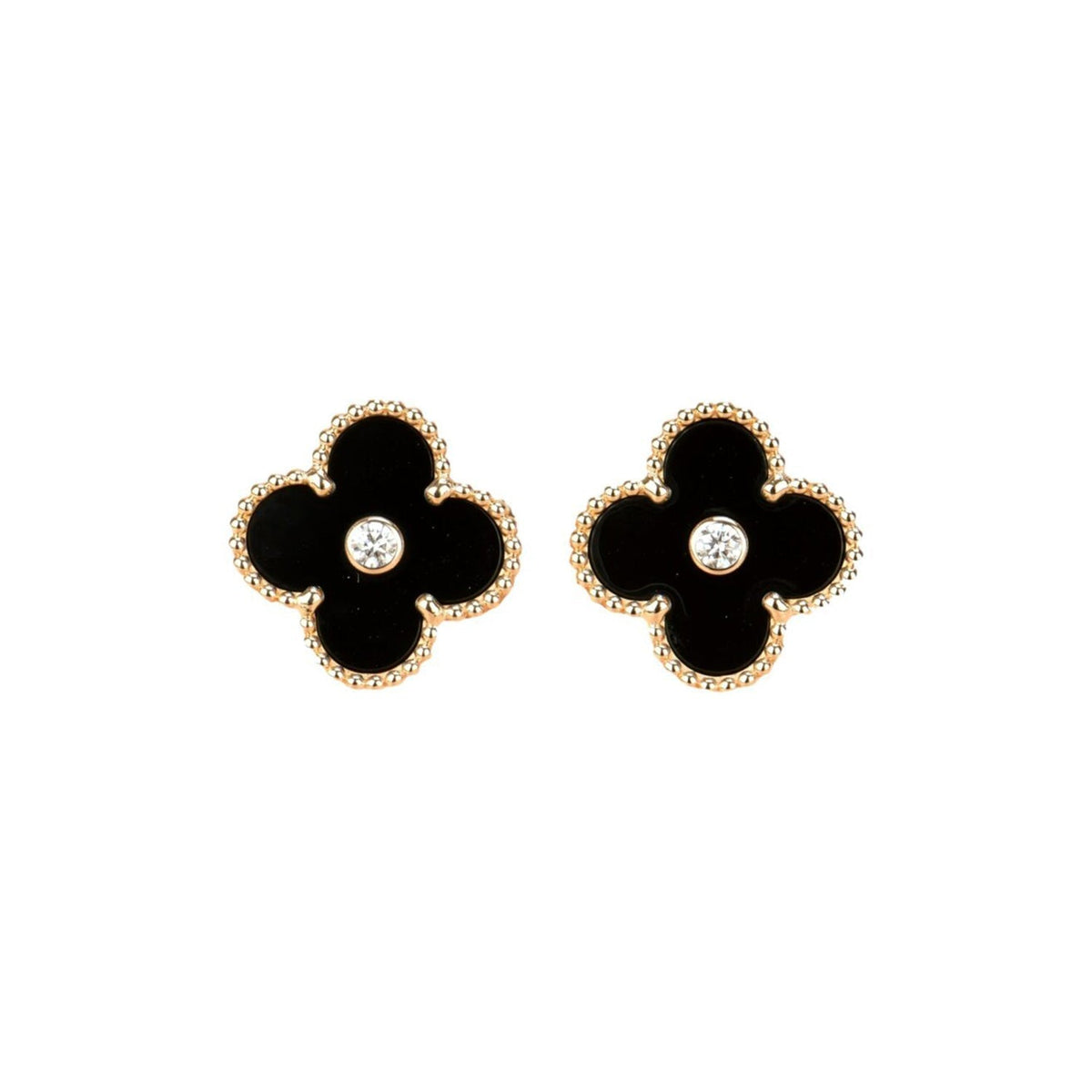 [Glow Muse]CLOVER MEDIUM 1 MOTIFS ONYX DIAMOND EARRINGS