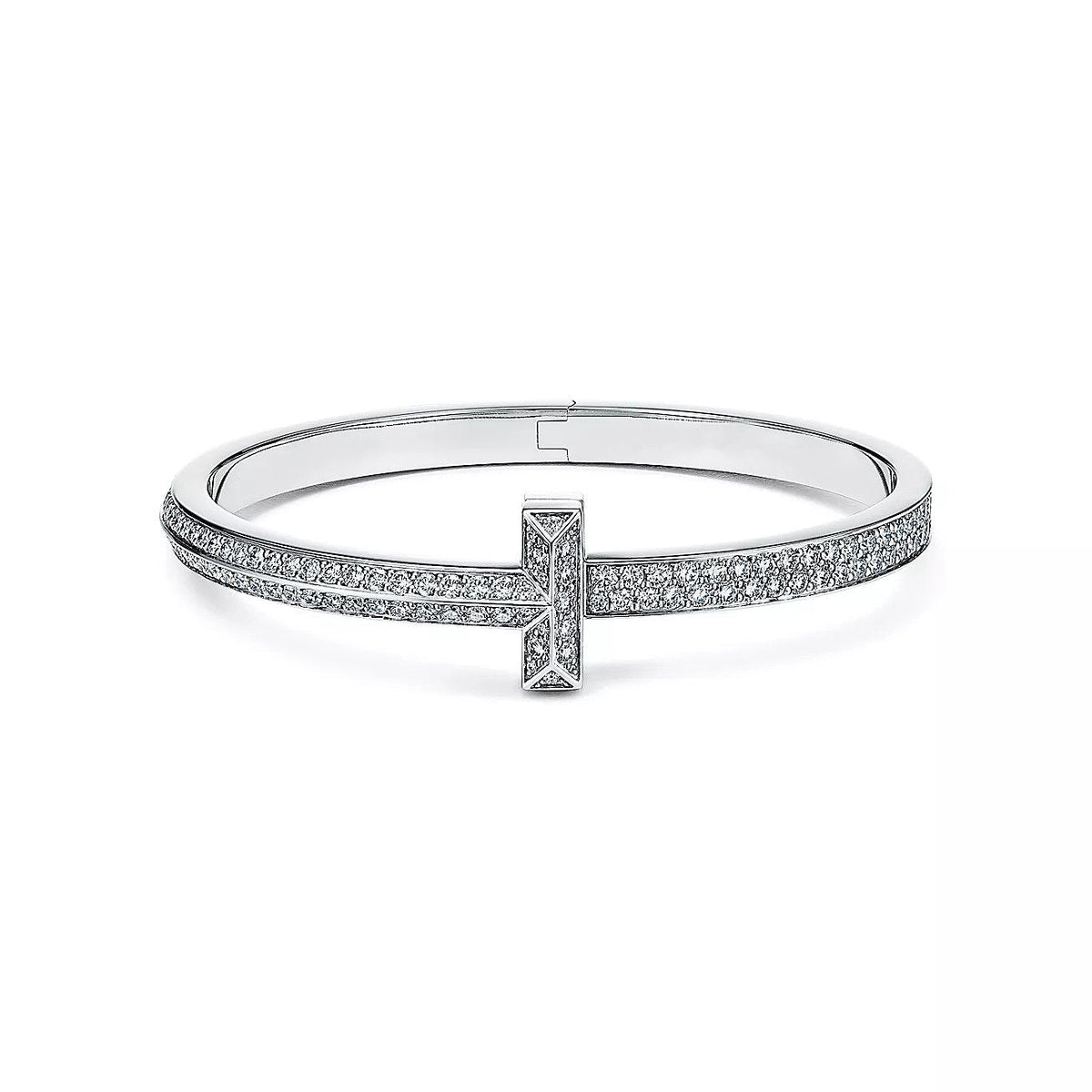 [Glow Muse ]WIDE DIAMONDS HINGED BANGLE SILVER
