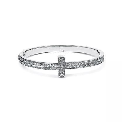 [Glow Muse ]WIDE DIAMONDS HINGED BANGLE SILVER