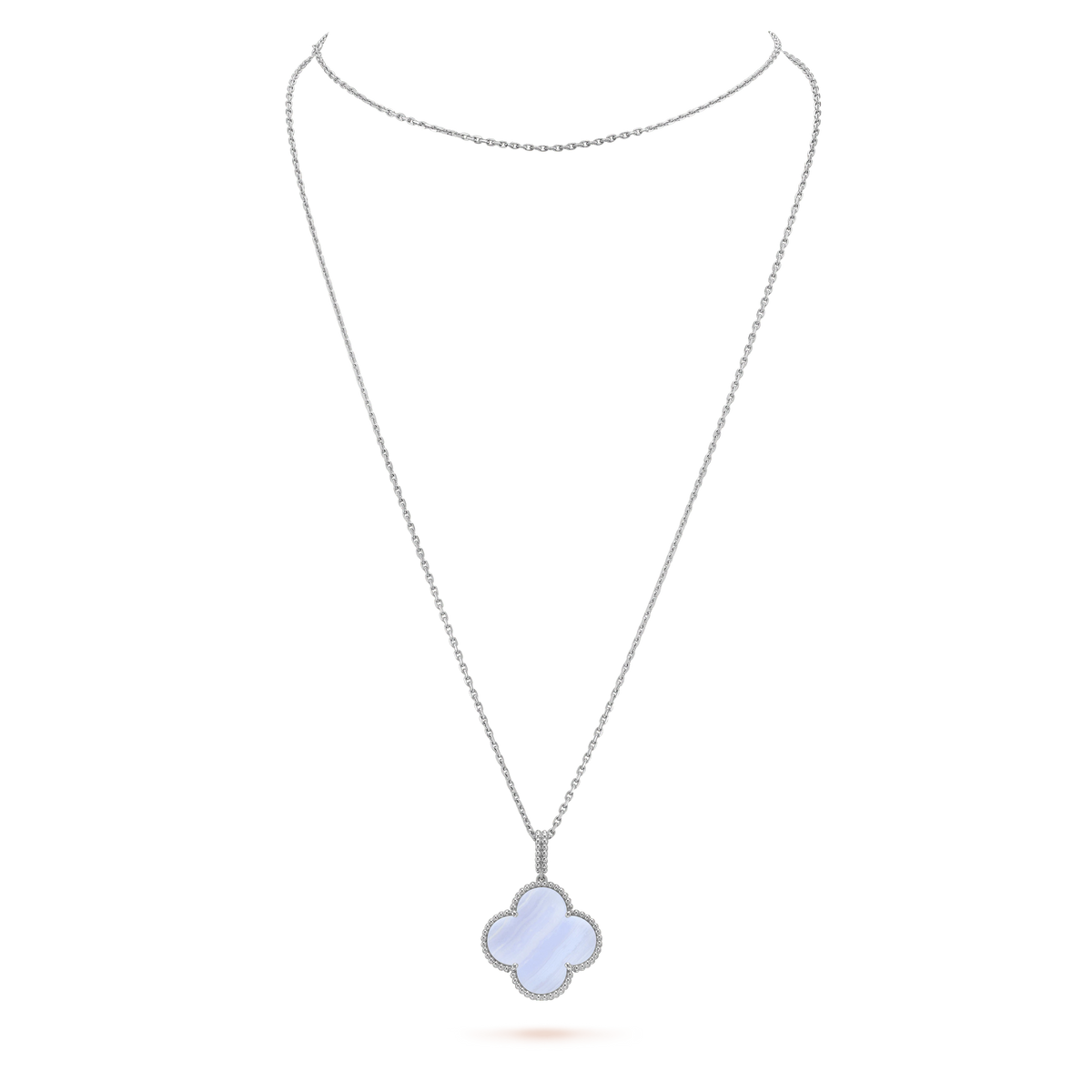 [Glow Muse]CLOVER SILVER CHALCEDONY BIG CLOVER NECKLACE